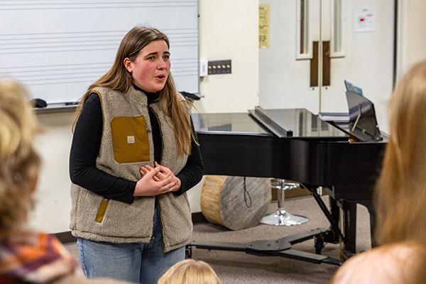 student singing