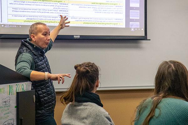 professor teaching students in classroom